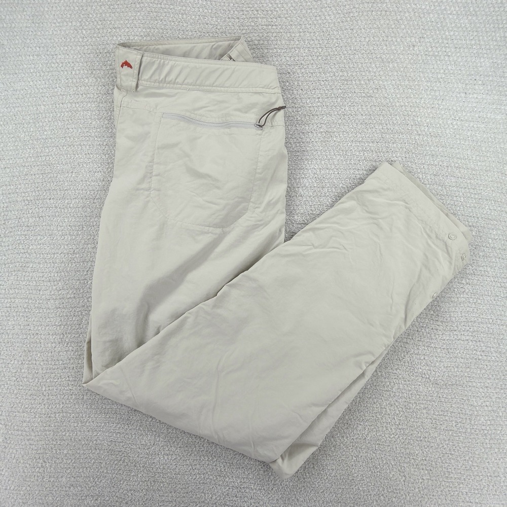 Simms Fishing Pants Mens XXL 40x32 Beige Nylon Quick Dry Snap Cuff Lightweight